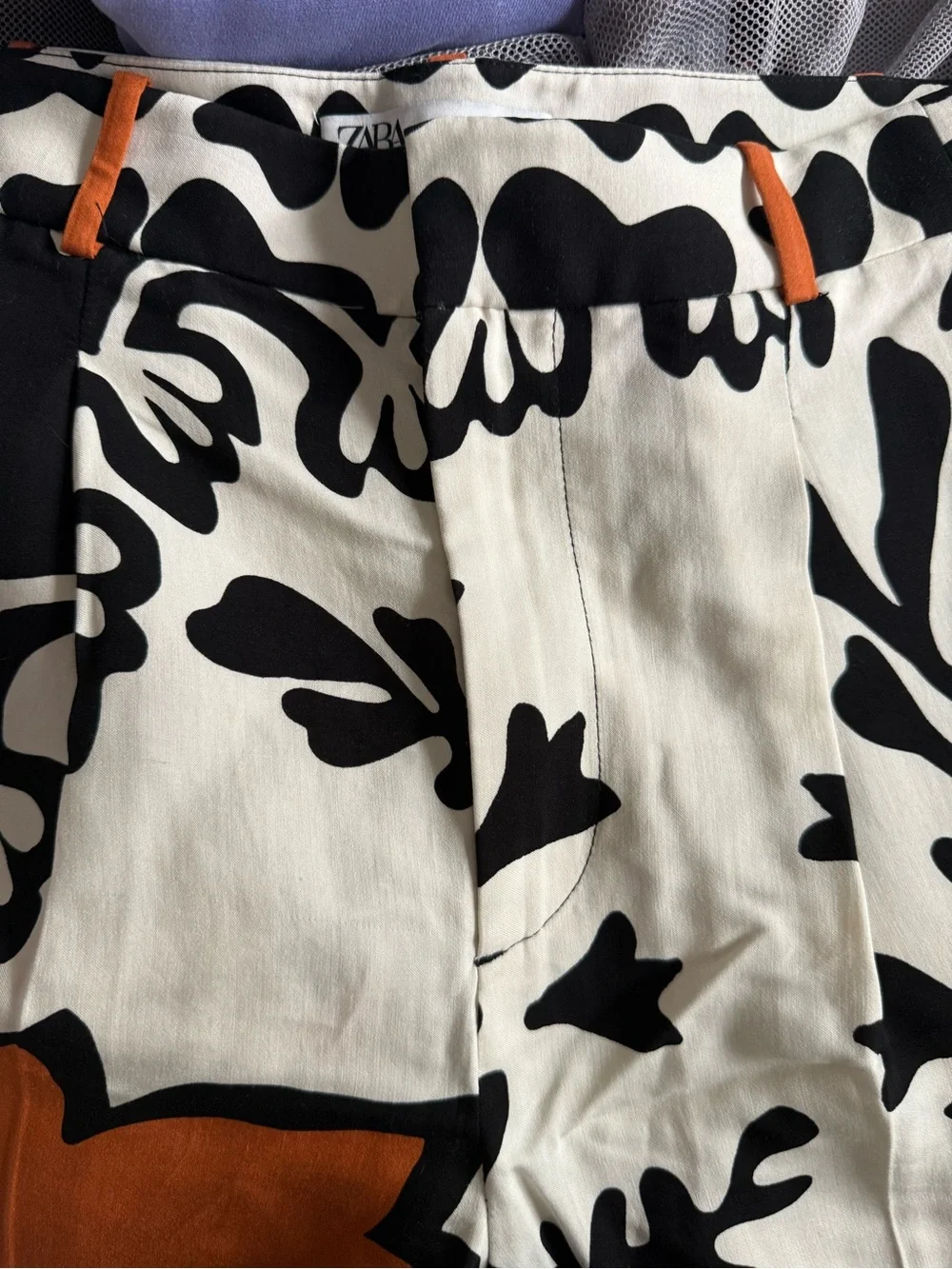 Zara Wide-Leg Floral Abstract Trousers, Black, White & Rust, Printed Pant,S, NWT - Picture 5 of 5